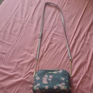 Michael Kors Black and Pink Floral Crossbody Bag